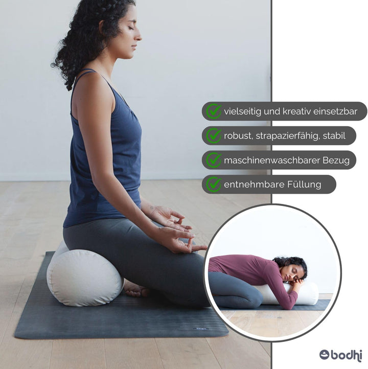 Bodhi Yoga Bolster | ECO Serie | Yogarolle mit Kapok-Füllung | Waschbarer Bezug aus 100% Bio-Baumwol