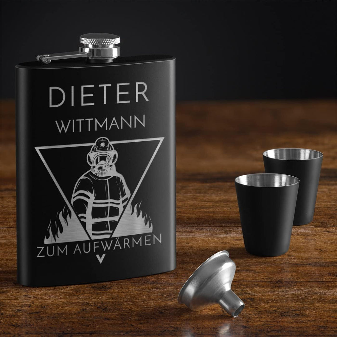 Maverton Flachmann 200 ml mit Gravur - Geschenkset mit 4 Schnapsgläsern 20 ml und Trichter - persona