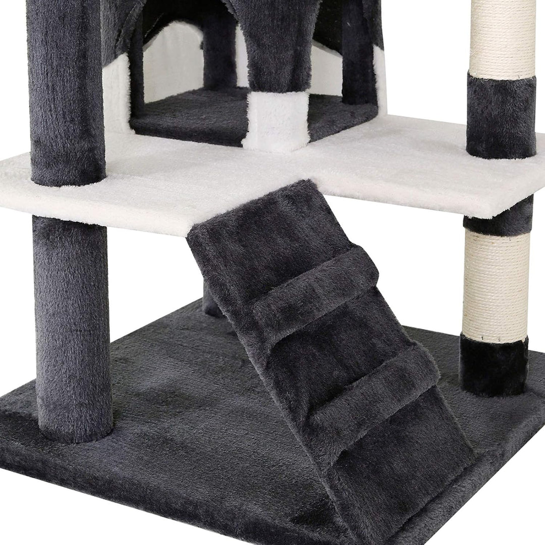 lionto Kratzbaum für Katzen mit 2 Plüschbällen & 3 Plattformen, Höhe 130 cm, Katzenbaum mit Sisal &