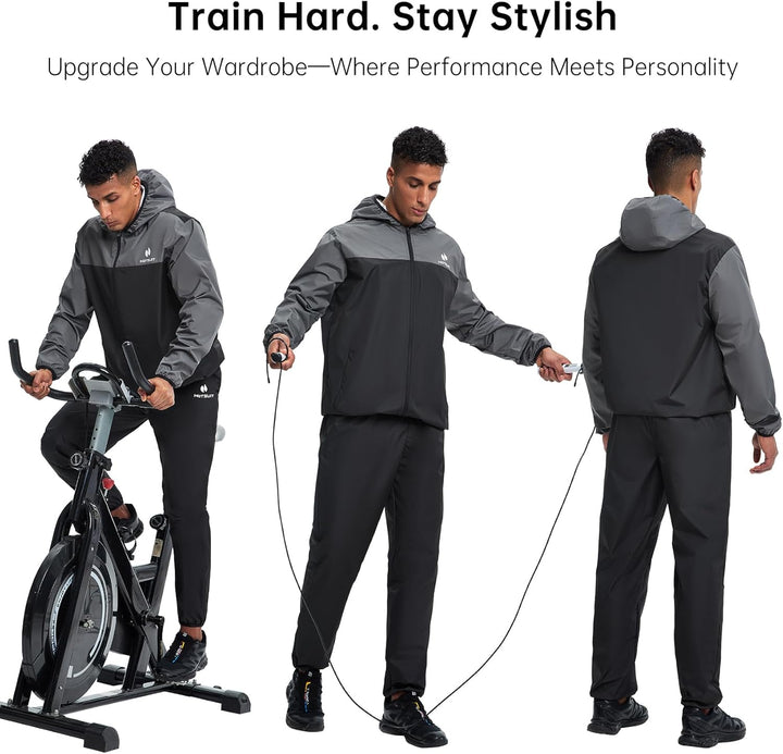 HOTSUIT Schwitzanzug Herren Trainingsanzüge Fitnessstudio Workout Übung Saunajacke Hose Ganzkörper S