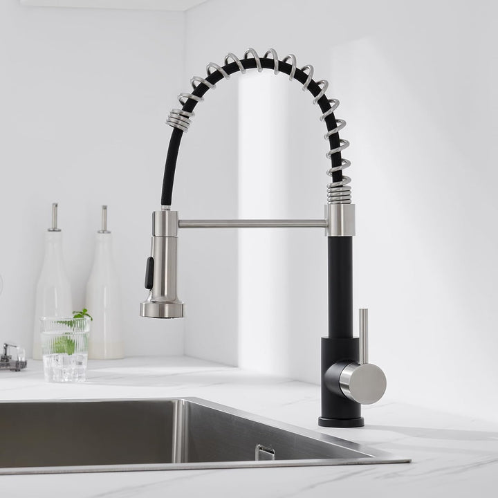 Auralum Wasserhahn Küche Schwarz, Küchenarmatur mit Brause Ausziehbar, Mischbatterie küche mit 2 Str