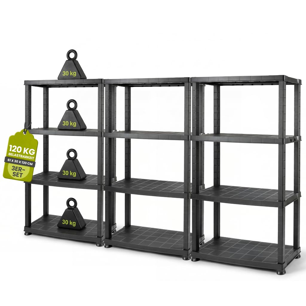 Kreher® Kunststoffregal „Neo“ mit 4 Böden - Steckregal für Haushalt, Keller &amp; Garage - Standregal, L
