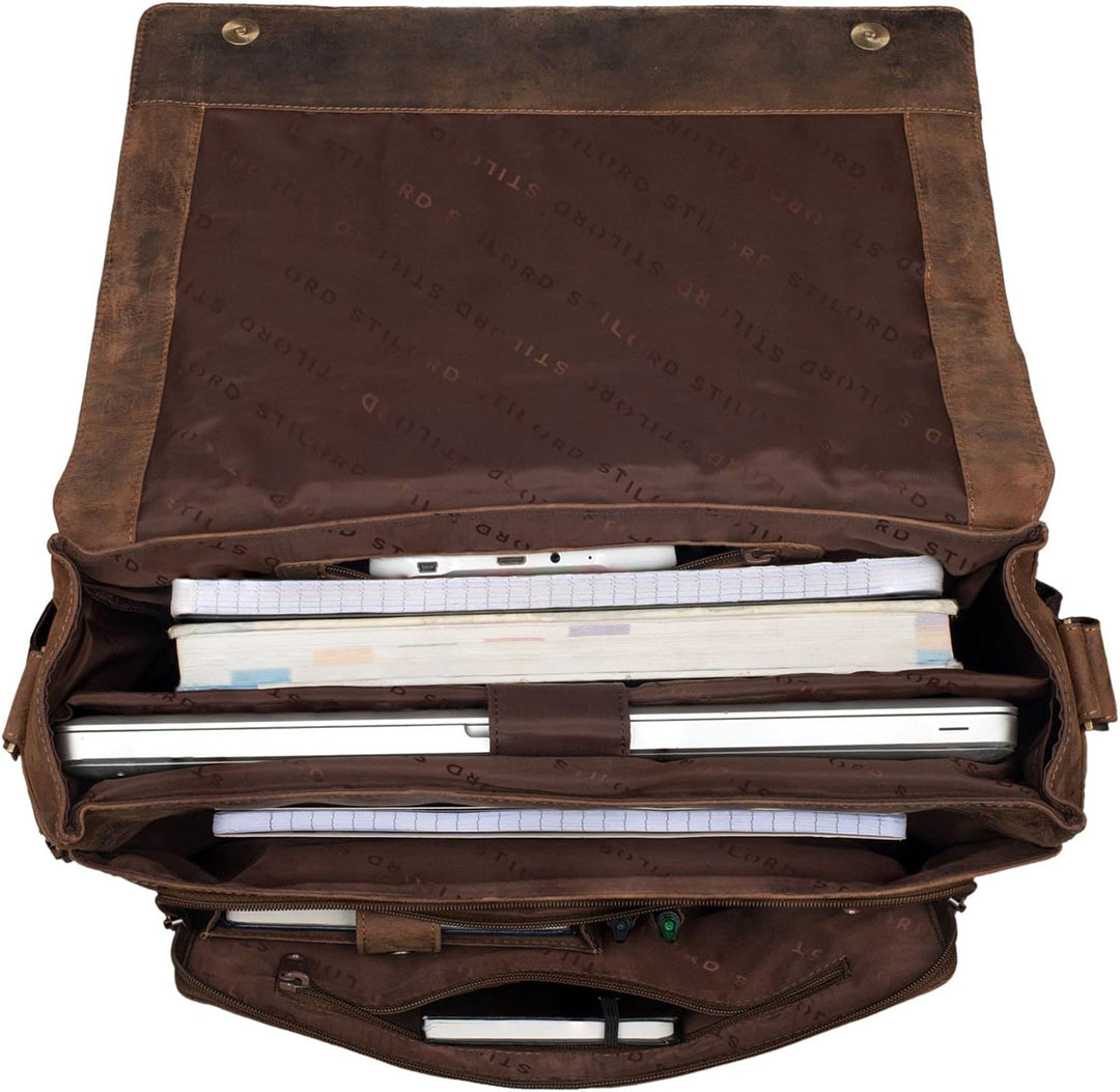 STILORD Vintage Umhängetasche Leder gross für Herren Damen 15.6 Zoll Laptoptasche Unitasche Bürotasc