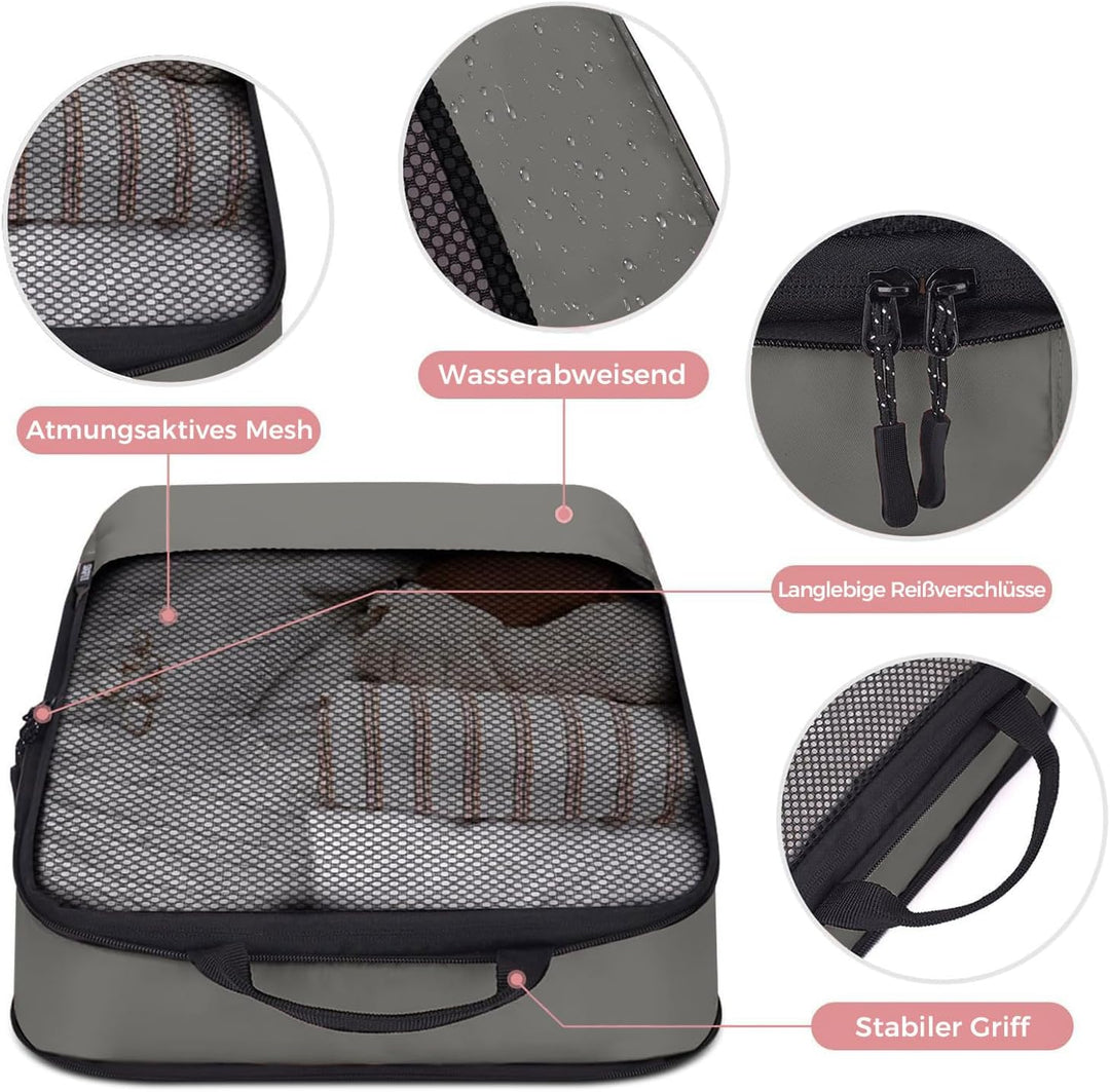 BAGLHER Packwürfel Kompression für die Reise - Extrem platzsparender Koffer-Organizer-Set, wasserdic