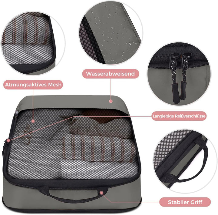 BAGLHER Packwürfel Kompression für die Reise - Extrem platzsparender Koffer-Organizer-Set, wasserdic