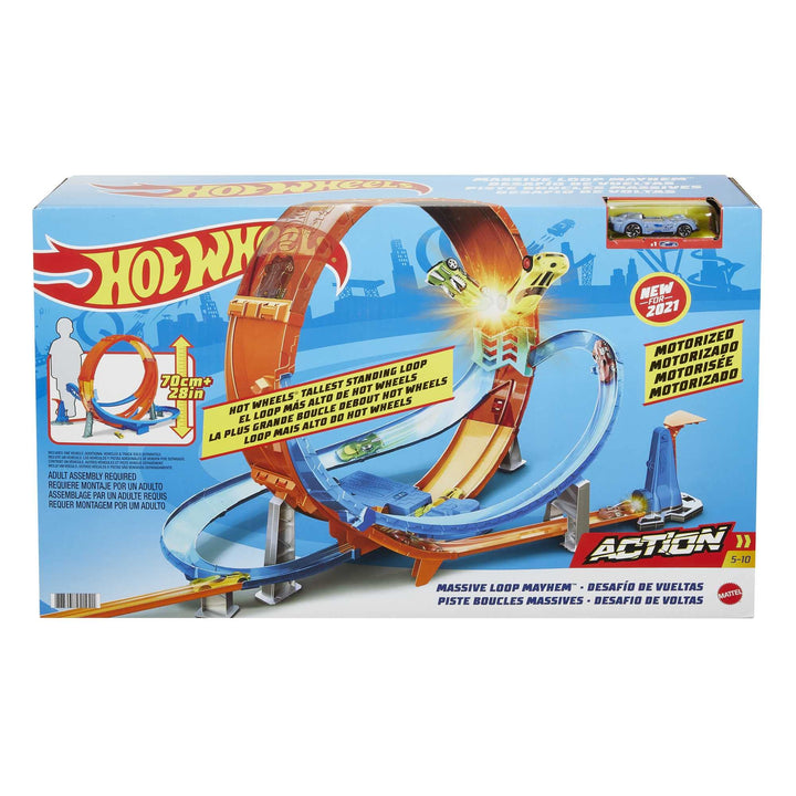Hot Wheels HCB00 - Riesen Looping Crash Trackset mit ca. 70 cm breitem Looping und 1 Fahrzeug, Spiel