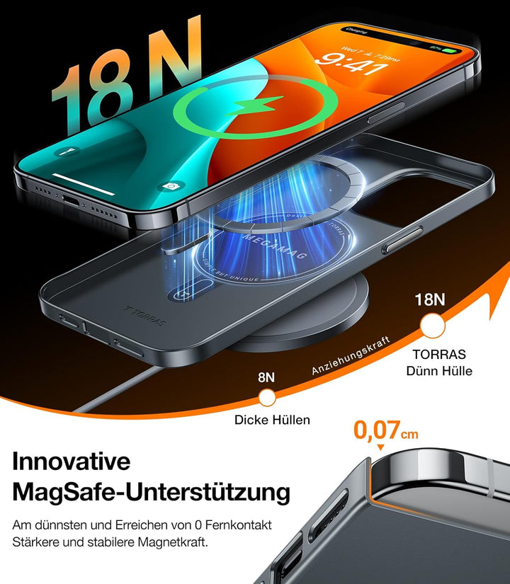 TORRAS Ultra Dünn für iPhone 15 Pro Hülle für MagSafe [Nr. 1 Magnetkraft] Extrem Stossfest Kratzfest