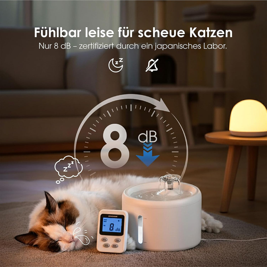 Katzenbrunnen Trinkbrunnen für Katze 2,5L Grosse Kapazität, Ultra-leise 8dB, 6-Stufen-Filtersystem m