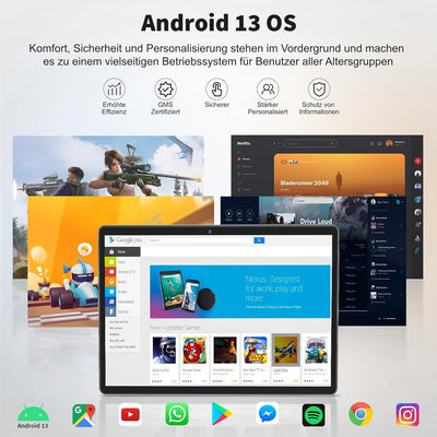 QDDQ Tablet 10 Zoll, 2-in-1 Tablet mit Tastatur, Android 13 Tablet, 256GB ROM+1TB TF, 8000mAh mit Hü