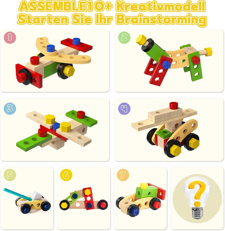 Werkzeugkoffer Kinder Montessori Spielzeug ab 3 Jahre Junge Mädchen Holzspielzeug ,Kinderwerkzeug Le