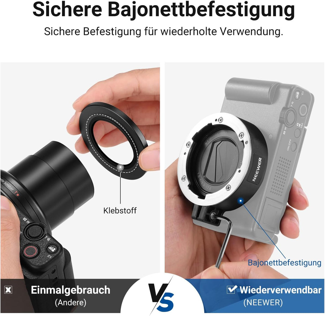 NEEWER Weitwinkelobjektiv Kompatibel mit Sony ZV-1 II (ZV-1 M2), 2 in 1 HD 18mm Weitwinkel + 10X zus