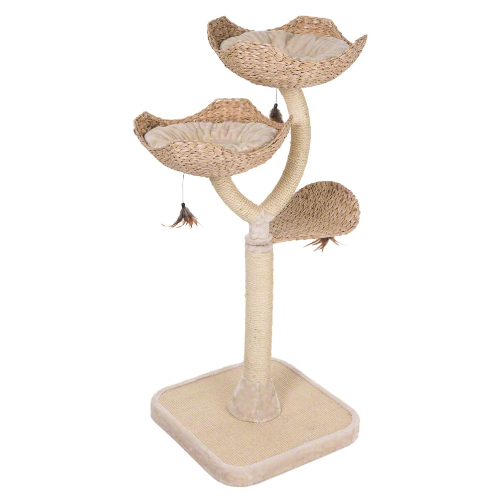 zooplus Kratzbaum Cat´s Flower | extra Dicke Bodenplatte | 2 Schlafkörben aus Wasserhyazinthe | inkl