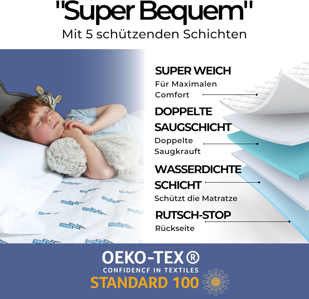 Bettunterlage wasserdicht für Kinder I Einzelbett, Kinderbett, Babybett I Atmungsaktive, waschbare M