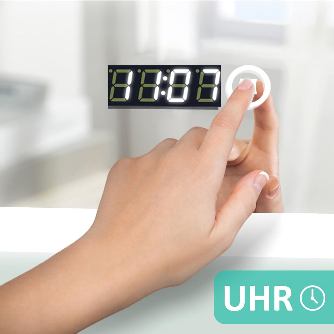 Boromal LED Badspiegel mit Uhr 80x60cm Badezimmerspiegel mit Beleuchtung 6500K Kaltweiss Wandspiegel