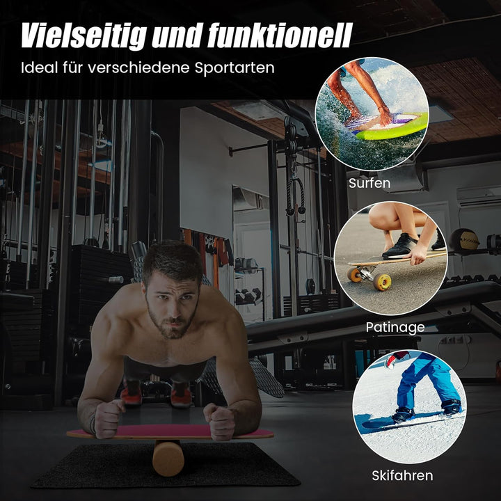 COSTWAY Balance Board aus Holz, Balancebrett, Balance Trainer Trickboard für zuhause, inkl. Korkroll