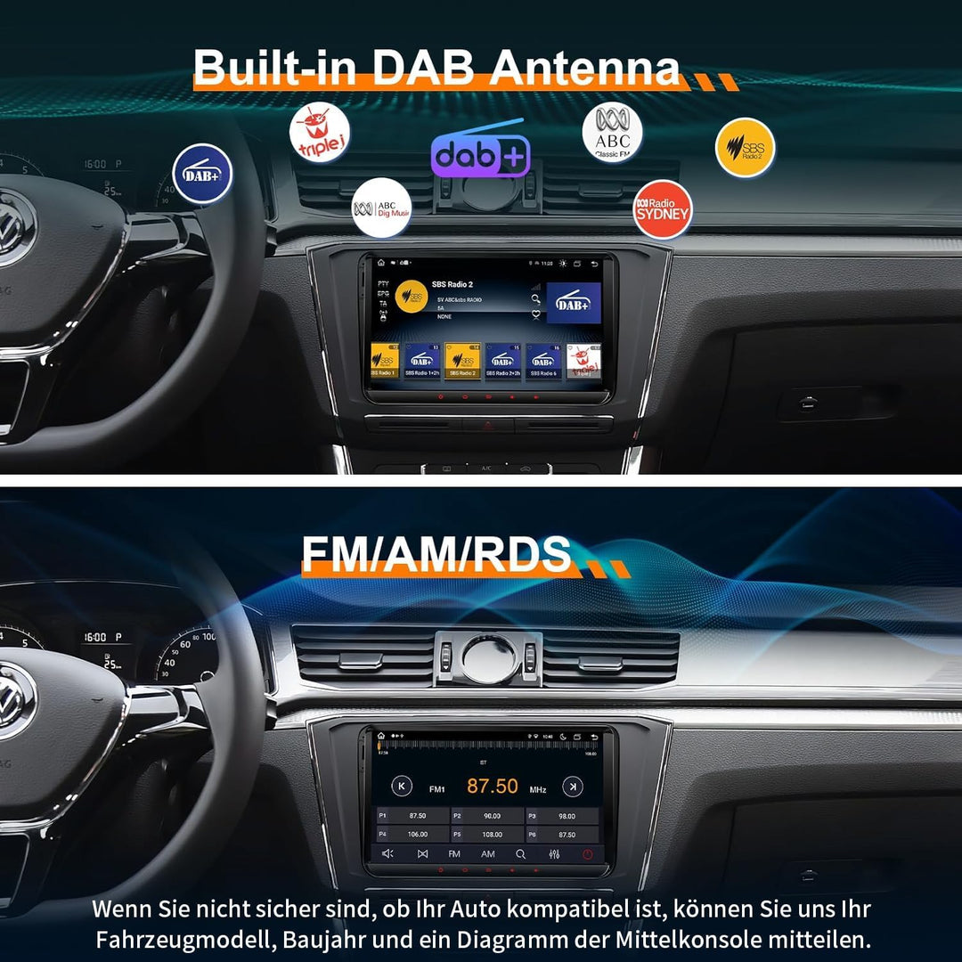 9’’ DAB Autoradio Android 14 für Golf 5/6, VW T5, Polo 6R, 4GB+64GB Wireless CarPlay, Android Auto,