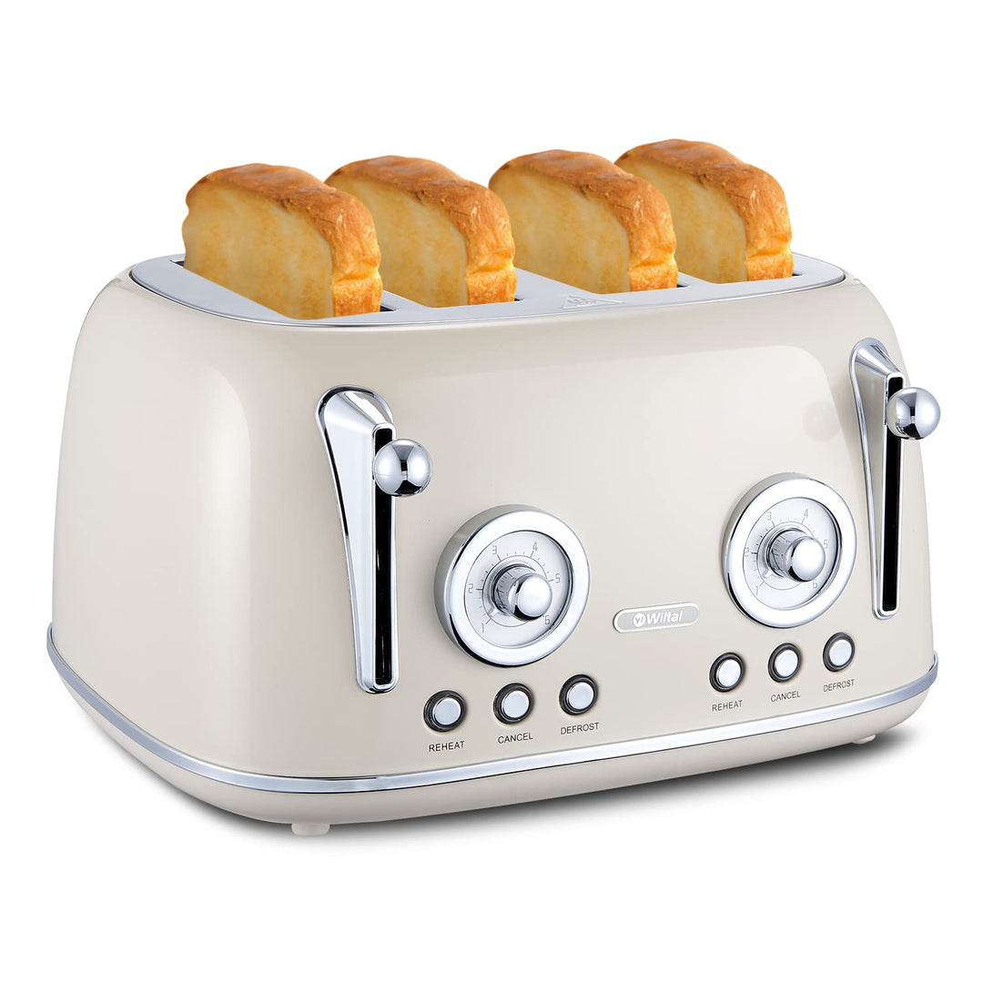 Wiltal Toaster 4 Scheiben, Toaster Langschlitz, Edelstahl Gehäuse, mit Integrierten Brötchenaufsatz,