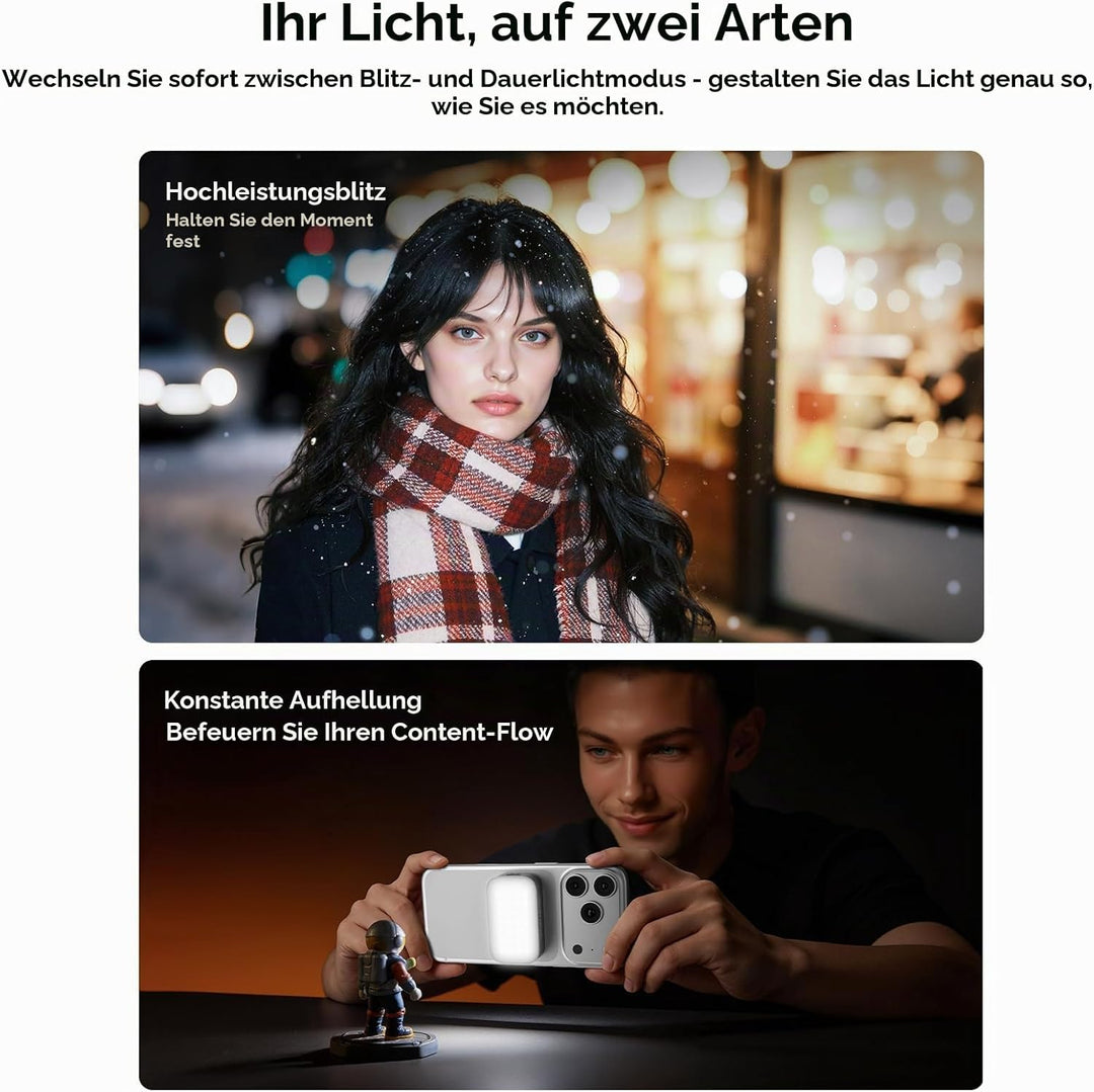 Ulanzi M02 Mini Magnetisches Selfie Licht mit Blitzlicht, 7W Handy Licht mit 5600K Tageslicht, Kabel