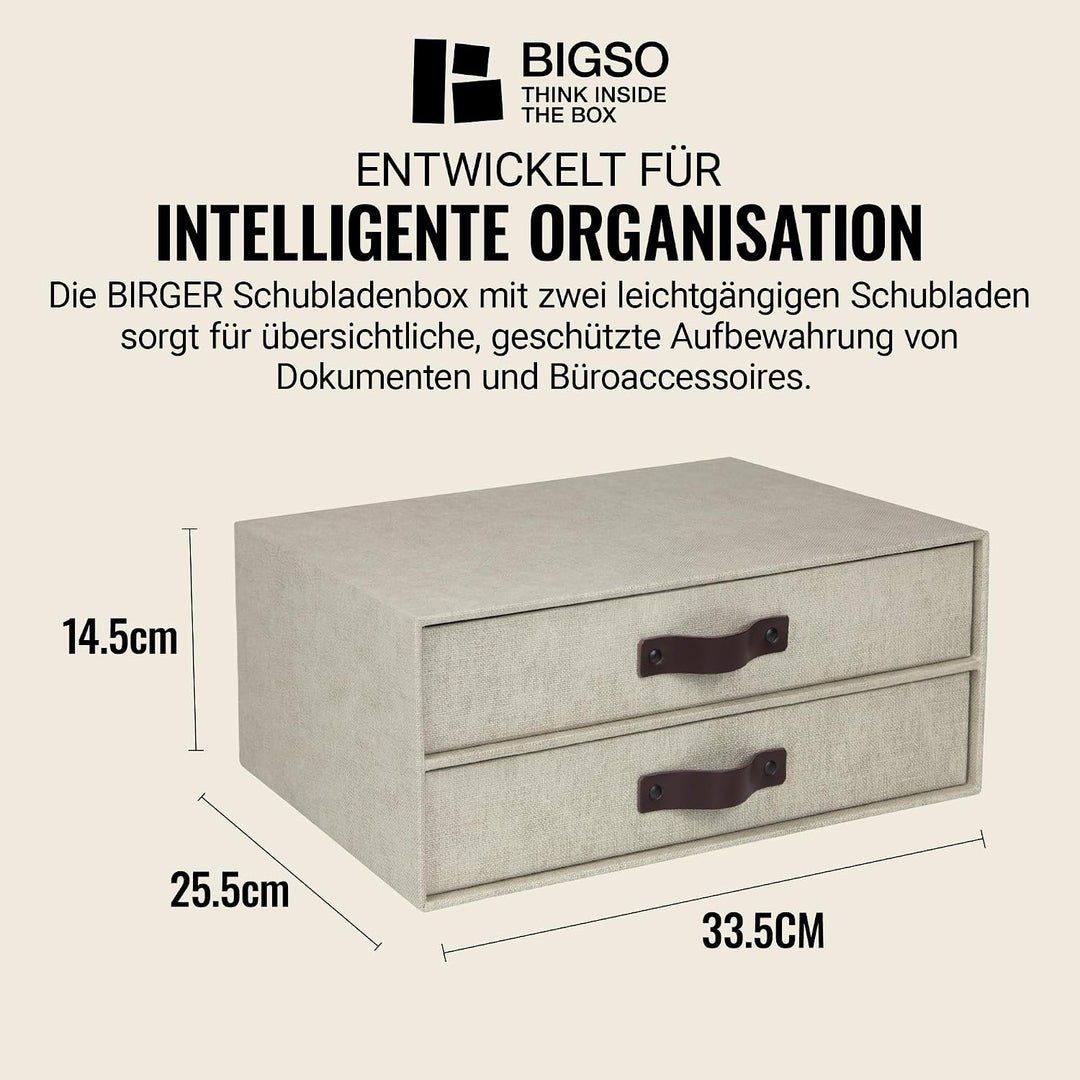 Bigso Box of Sweden BIRGER Schubladenbox für Dokumente und Bürobedarf – Schreibtisch Organizer mit 2