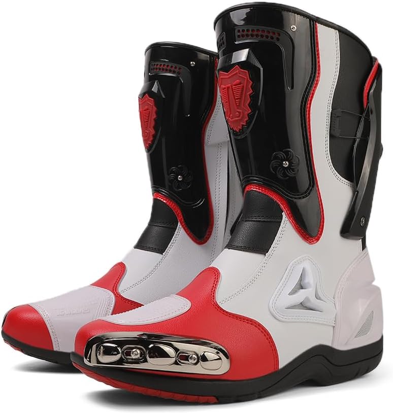 Zeozoom Motorrad-Reitstiefel, Motorrad-Lederstiefel für Damen und Herren, Schutz, rutschfest, Rennsp