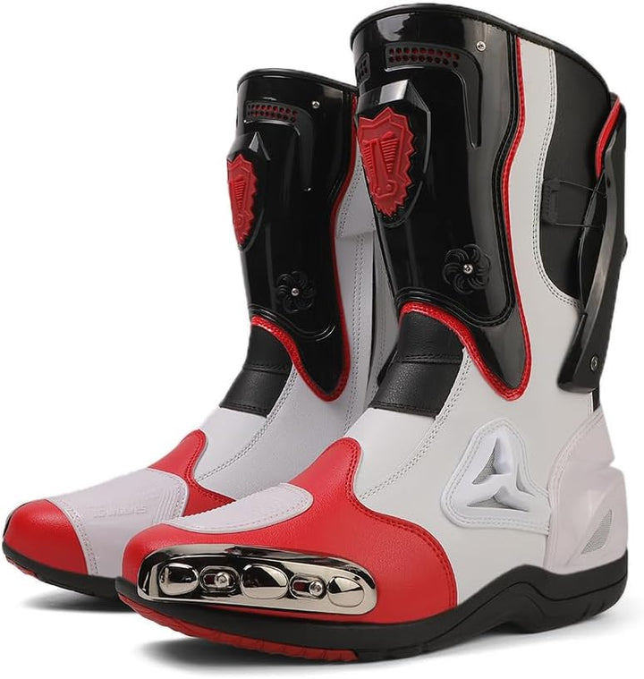 Zeozoom Motorrad-Reitstiefel, Motorrad-Lederstiefel für Damen und Herren, Schutz, rutschfest, Rennsp