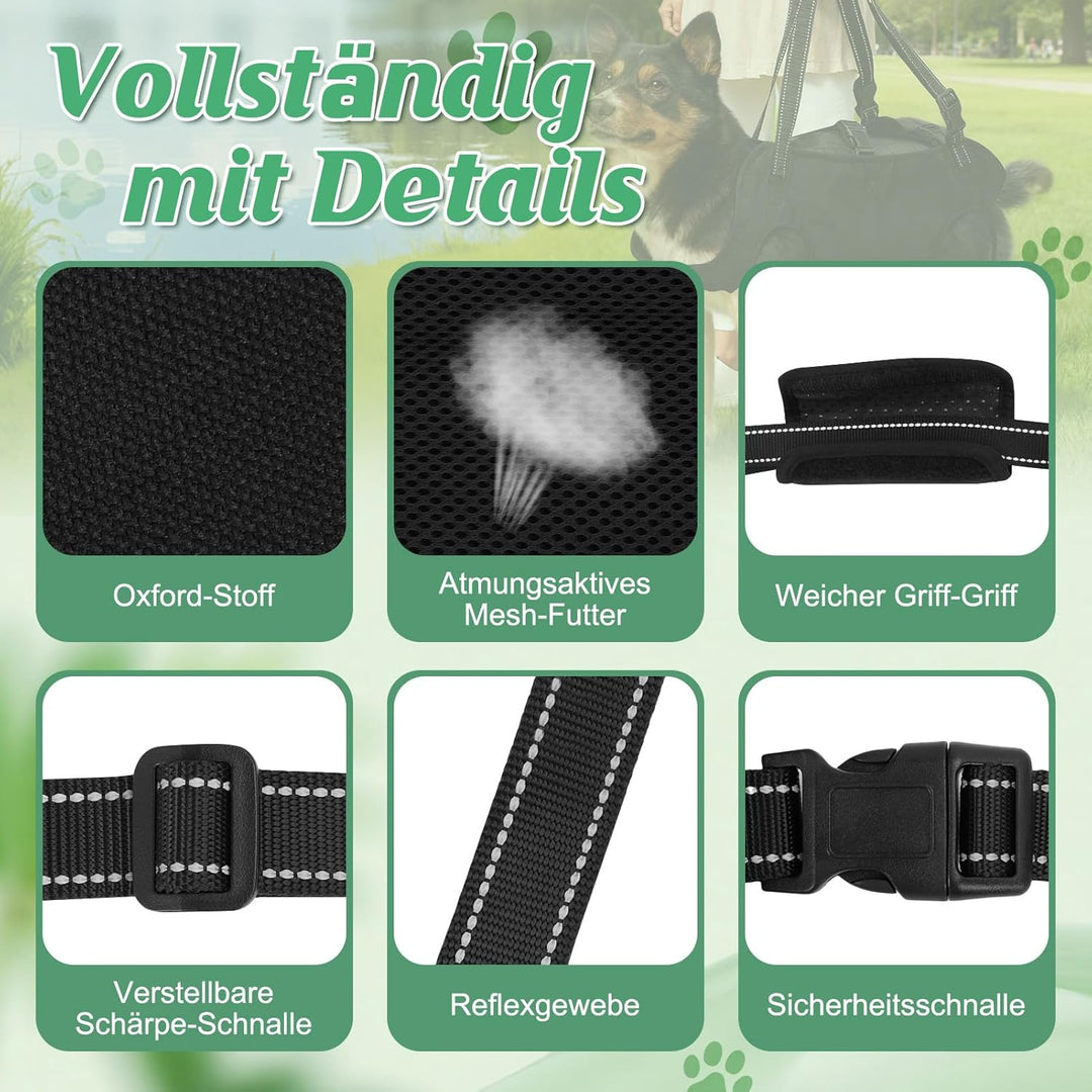 Hunde-Hebegeschirr, Tragehilfe für Hunde, Stützgeschirr mit verstellbaren Griffen und atmungsaktivem