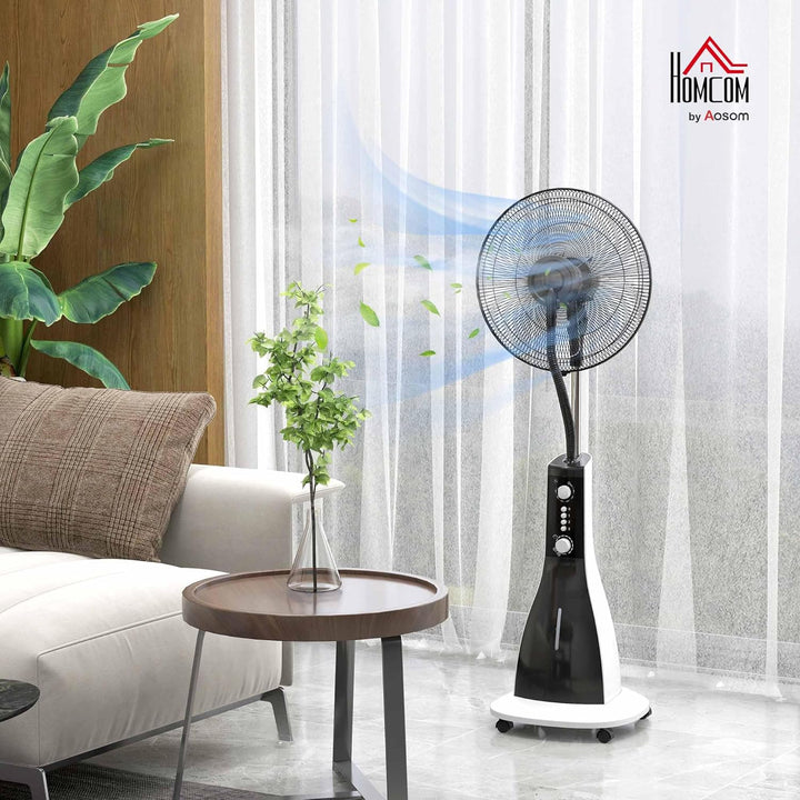 HOMCOM Standventilator mit Wasser, Ventilator mit Nebelfunktion, 3 Modi, Oszillierend 90W Standventi