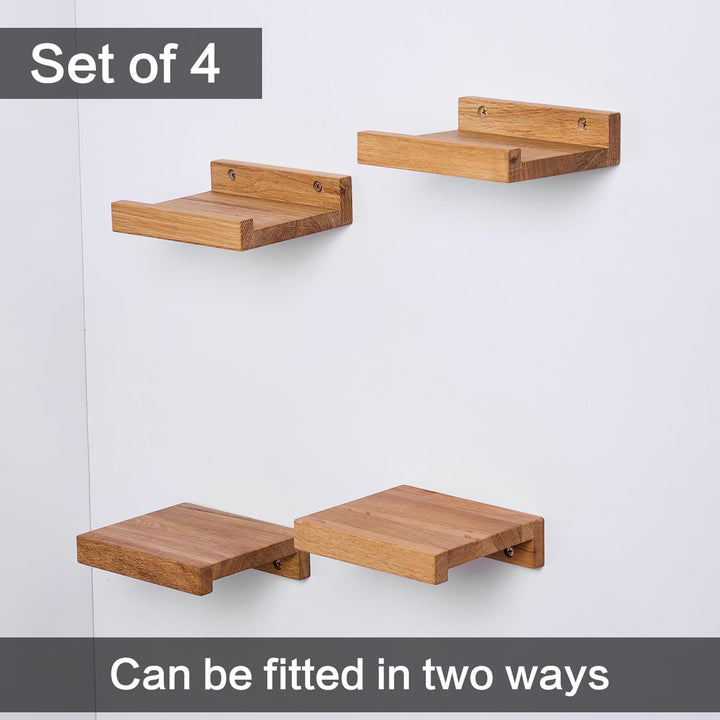 Gieanoo Wandregal Klein Holz, 4er Set Eiche Massivholz Kleine Schweberegal Holz 15cmx13cm Pflanzenre
