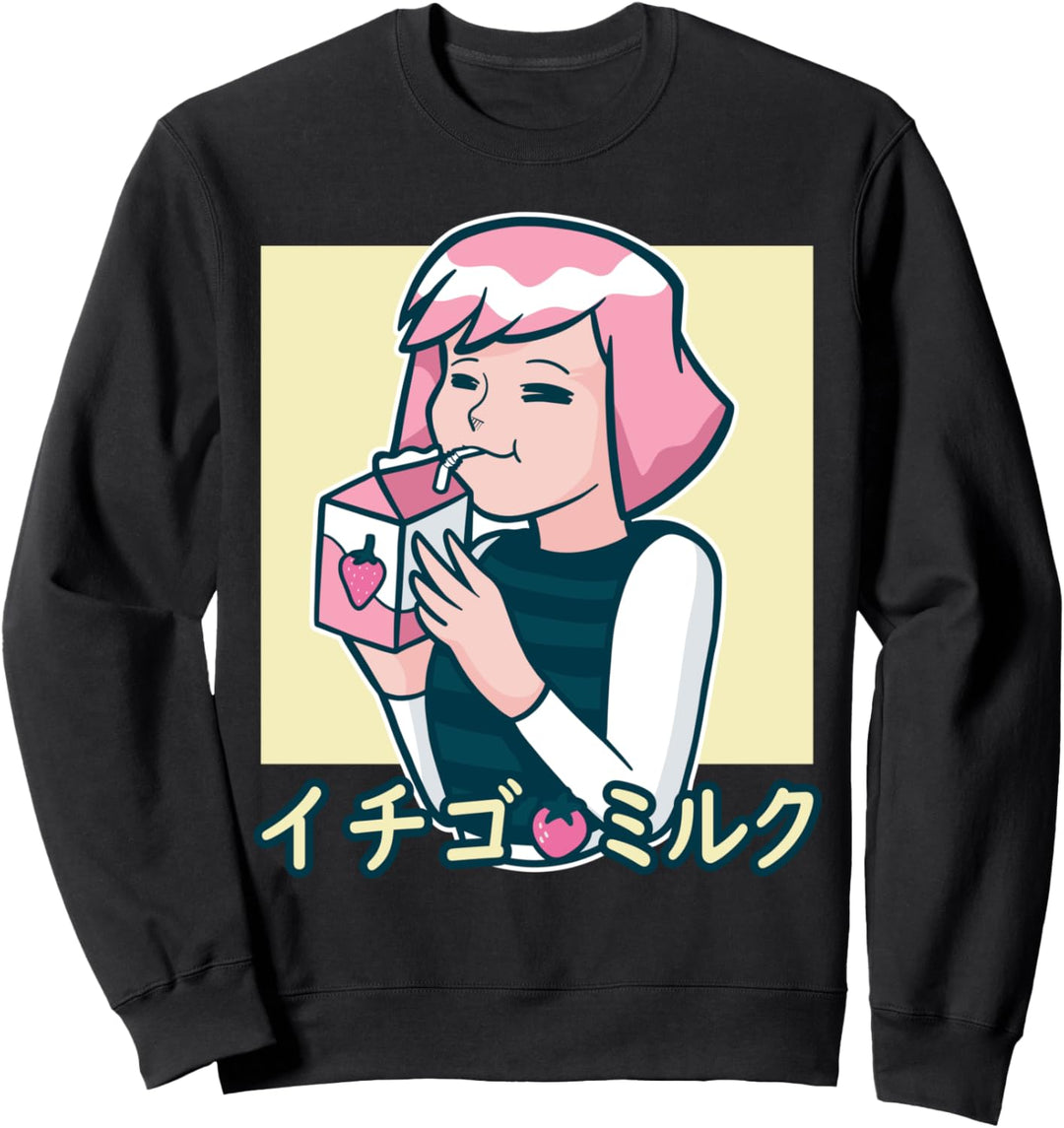 Retro 90er Jahre Japanische Kawaii Erdbeere Milk Shake Sweatshirt