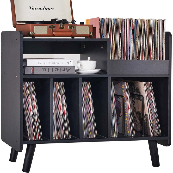 Plattenspielertisch, Plattenspielerständer aus der Mitte des Jahrhunderts mit Vinylaufbewahrung für