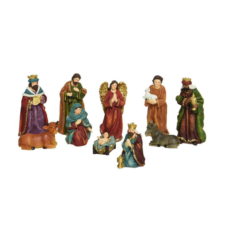 Spetebo Weihnachts Krippenfiguren handebemalt - 10 Stück / 11 cm - Krippen Stall Tisch Dekoration -