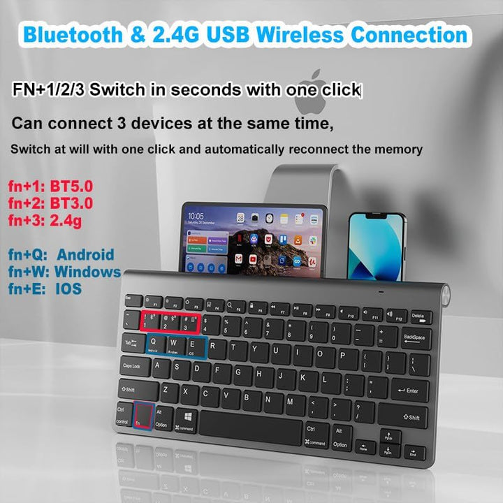 Tastatur Maus Set Kabellos, Bluetooth5.0/3.0 Tastatur & 2.4 GHz USB 3 Mode, Funktastatur Mit Maus Si