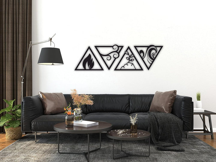 Manschin-Laserdesign Die Vier Elemente Holz Dreiecke Wand Dekoration Schwarz Wall Art - Made in Germ