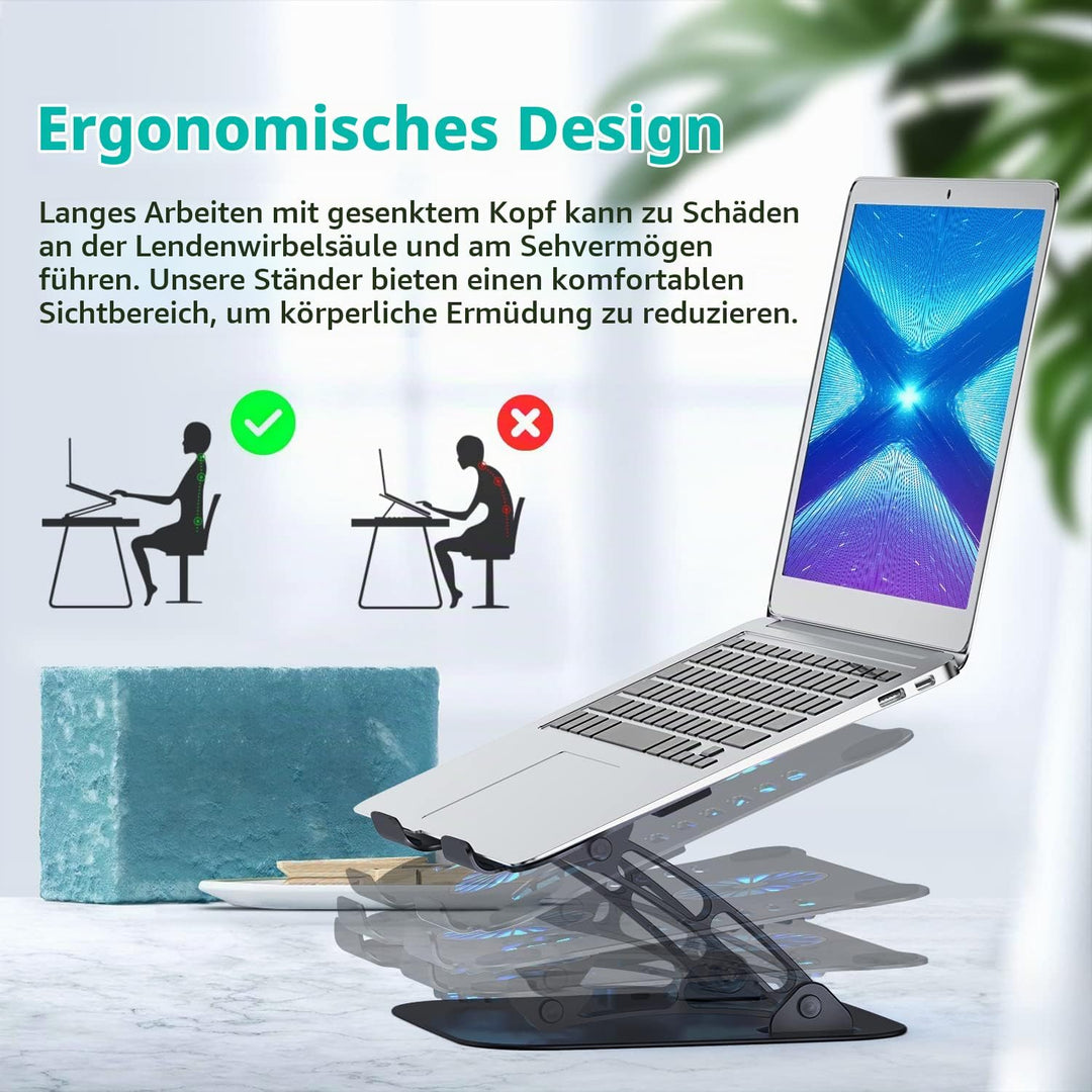 Laptop Ständer Höhenverstellbar mit RGB Lüfter, Faltbarer Stand aus Aluminiumlegierung, Belüfteter L