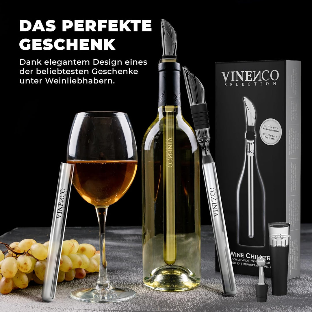 VINENCO Weinkühler Set, Flaschenkühler + Dekanter 3-in-1 Premium Wein Zubehör: Edelstahl Flaschen-We