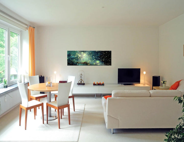Paul Sinus Art Panoramabild auf Leinwand und Keilrahmen 150x50cm Weltraum Galaxie Sterne Planeten