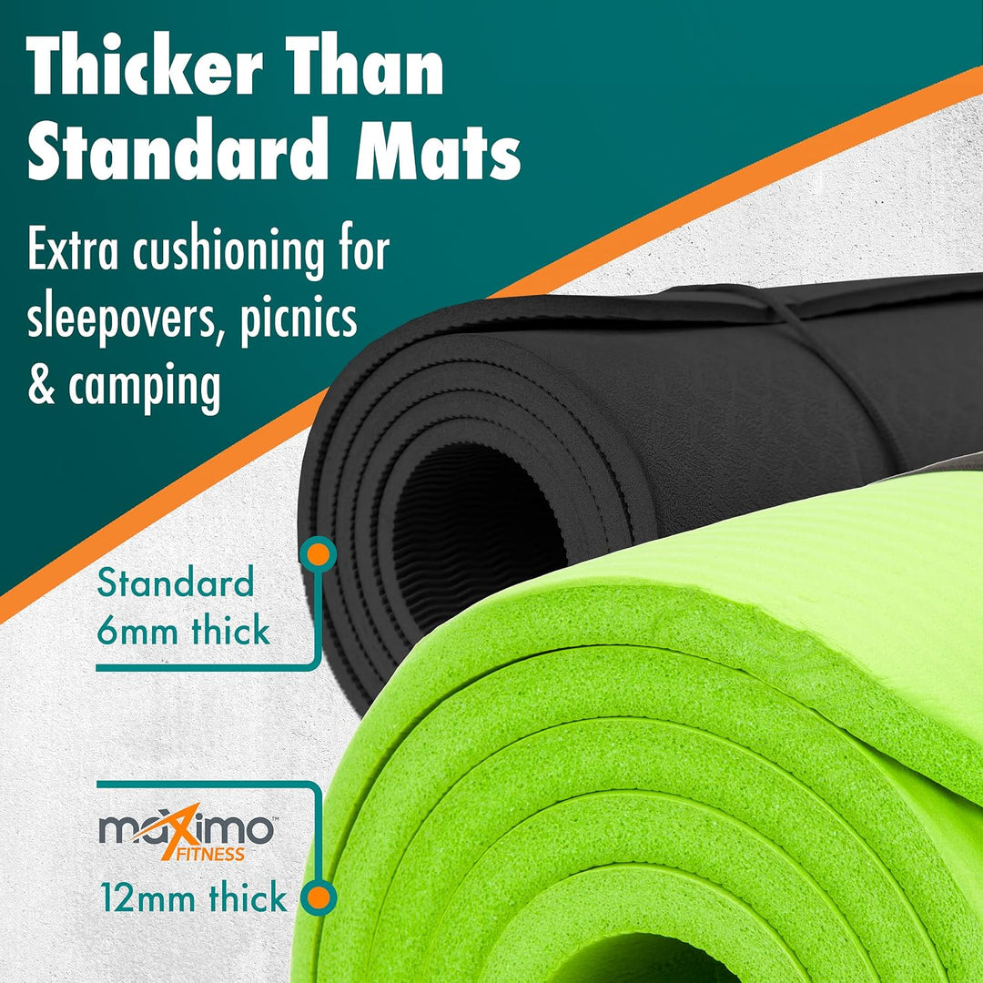 Maximo Fitnessmatte – Dicke Premium Yogamatte – 183 cm Länge x 60 cm Breite x 1,2 cm (12mm) – Mehrzw