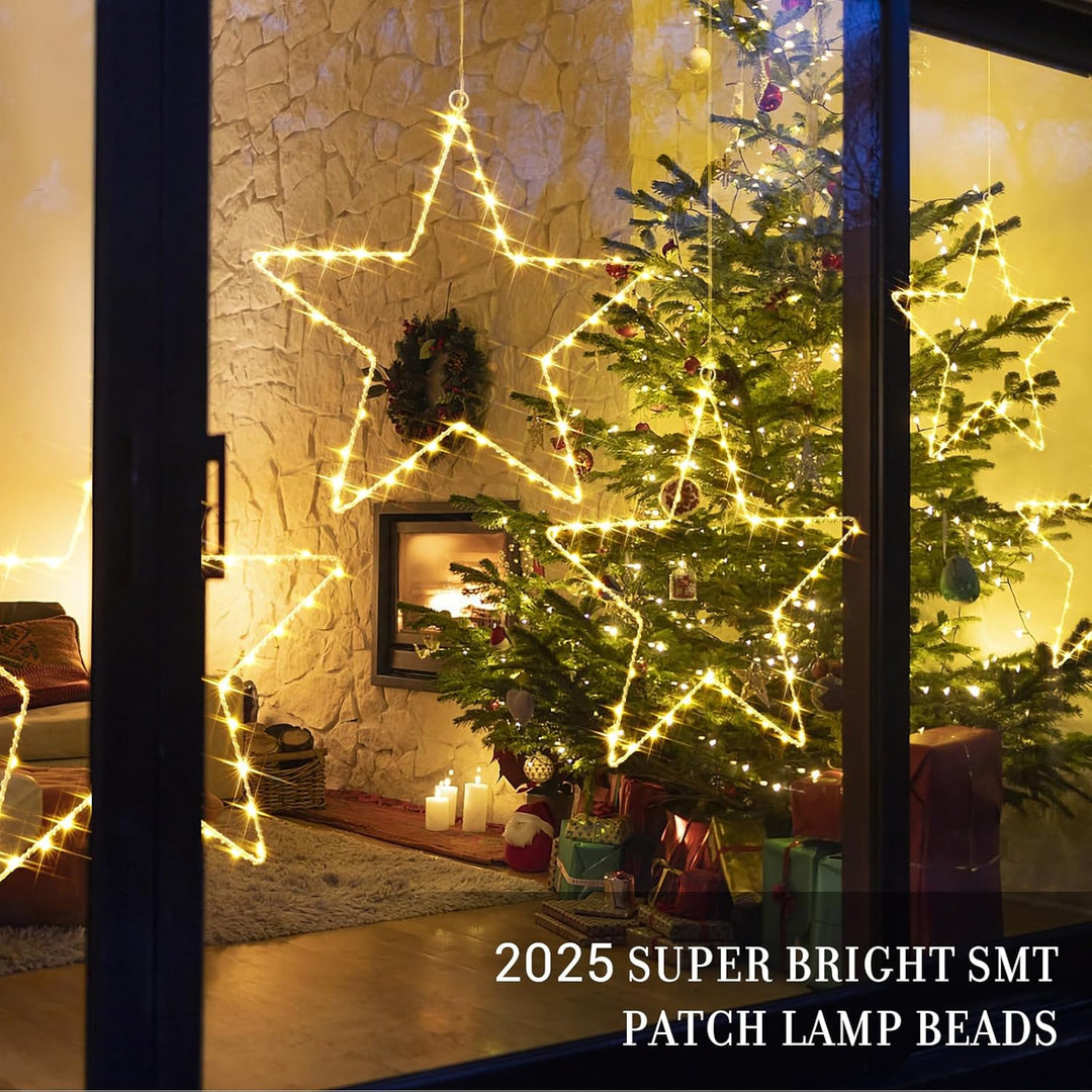 GlobaLink 3 Stück LED Weihnachtsstern Beleuchtung, Weihnachtsdeko Fenster mit 135 LEDs 8 Modi Batter