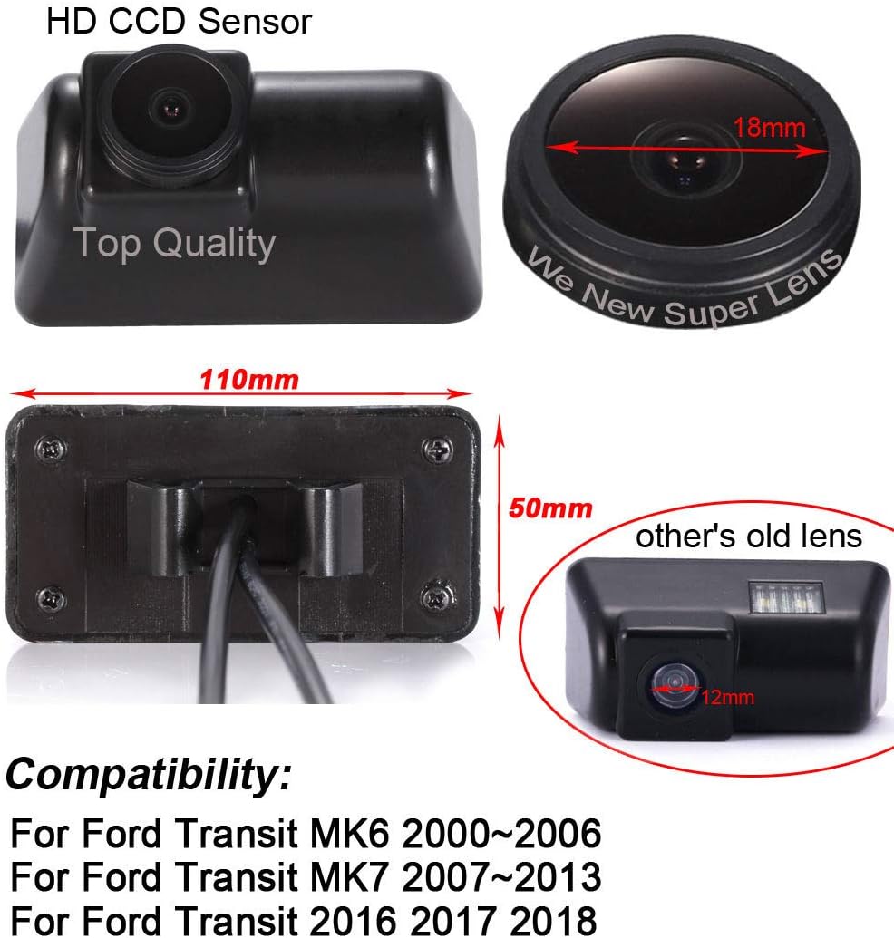 【Black Lens】 Super HD Weitwinkel Einparkkamera Wasserdicht Nachtsicht Rückfahrkamera Ersatz für Ford