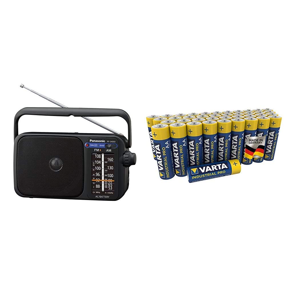 Panasonic RF-2400DEG-K Tragbares Radio mit Griff, Netz- oder Batteriebetrieb schwarz & VARTA Industr