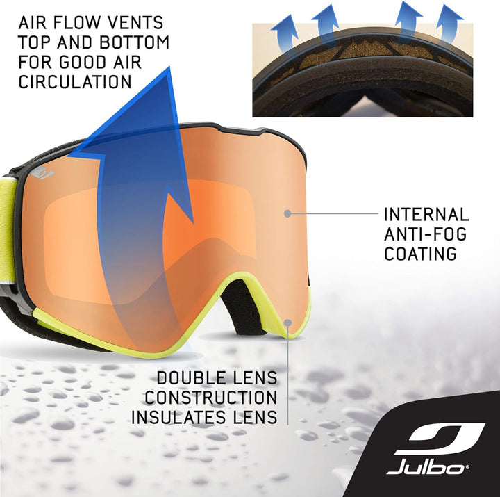 Julbo Skibrille L Black/Yellow Frame - Orange Lens w/Silver Mirror, L Black/Yellow Frame - Orange Le