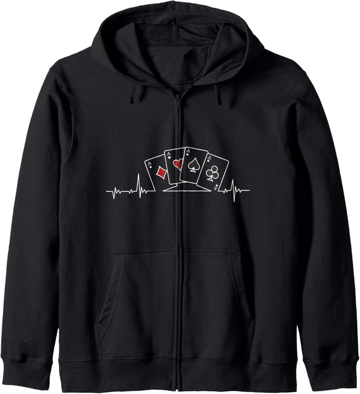 Pokerkarten Flush Heartbeat Pokerspieler Pokerkartenspiel Kapuzenjacke