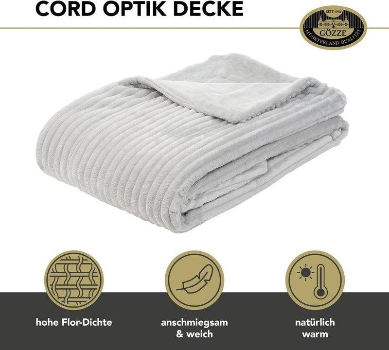 Gözze - Kuschelweiche Wohndecke in Cord Optik, 1620g/Stück, 150 x 200 cm - Silber, Silber
