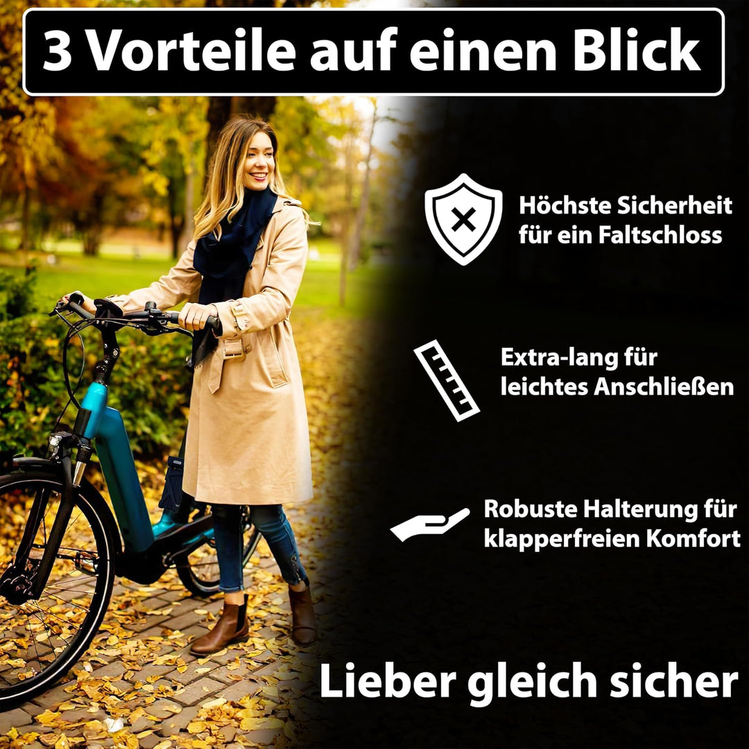 KOHLBURG 110cm Fahrrad Faltschloss [Bolzenschneider-sicher] als e Bike Schloss & Fahrradschloss Falt