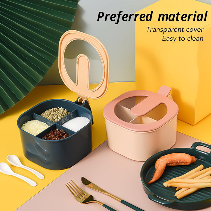 Gewürzbehälter mit Deckel 4 Fächer Kunststoff Küche Gewürzgläser 4-in-1 Gewürzbox Set Küchenutensili