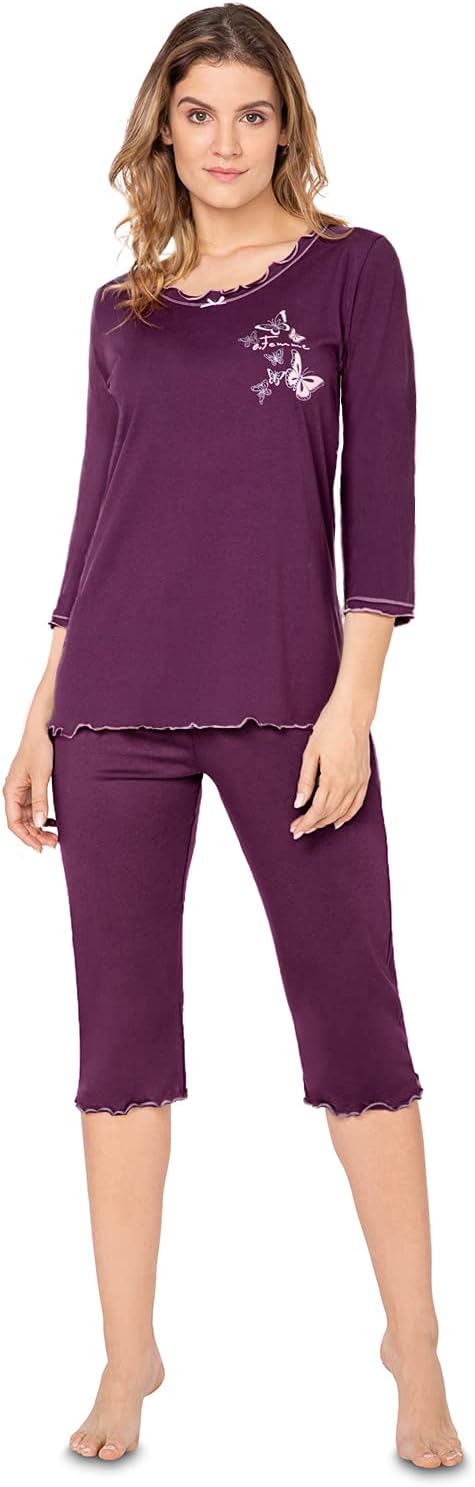 e.FEMME® Damen Schlafanzug 259 aus Baumwolle und Modal 38 Aubergine, 38 Aubergine