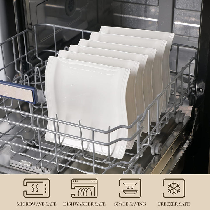 MALACASA, Serie Flora, 6 teilig Set CremeWeiss Porzellan Kuchenteller Dessertteller Frühstücksteller