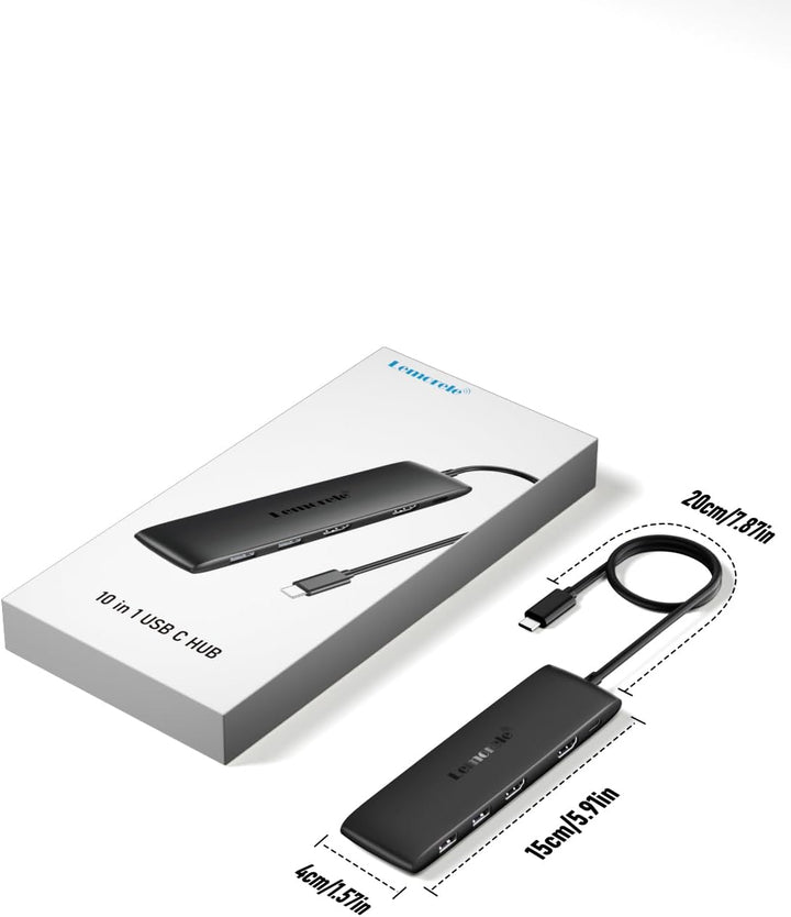 Lemorele USB C Docking Station 2 Monitore Hub, 10-in-1 USB Adapter mit 2 * 4K HDMI,3*USB 3.2(10Gbps)