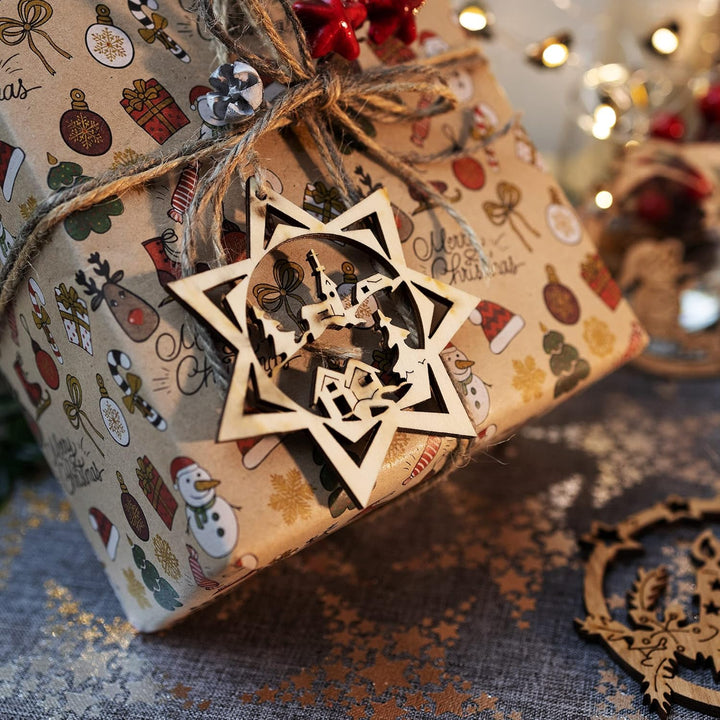 com-four® 12x Tannenbaumschmuck Holz-Anhänger Set - Weihnachtsbaumschmuck zum Dekorieren - Christbau