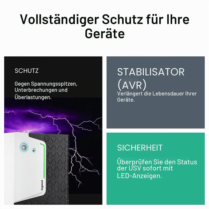 LEGRAND, USV-Anlage Keor SP mit 600 VA/360 W - 4x IEC-Steckdosen - 1x Batterie 12V/7Ah, AVR, LED-Mon
